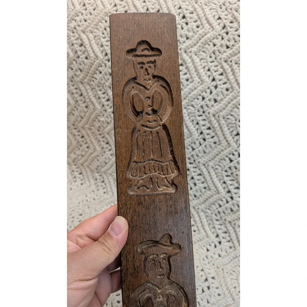 Vintage Wooden Speculaas Cookie Mold Hand Carved Folk Art Man Woman 13.5 Inch